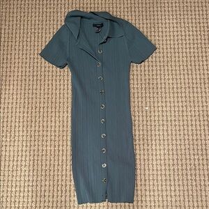 F21 Teal Button-Up Ribbed Dress